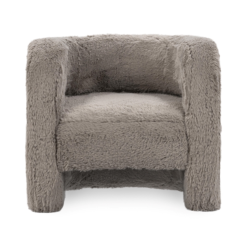 Pemberly Row Plush Faux Fur Polyester Accent Chair Dark Gray