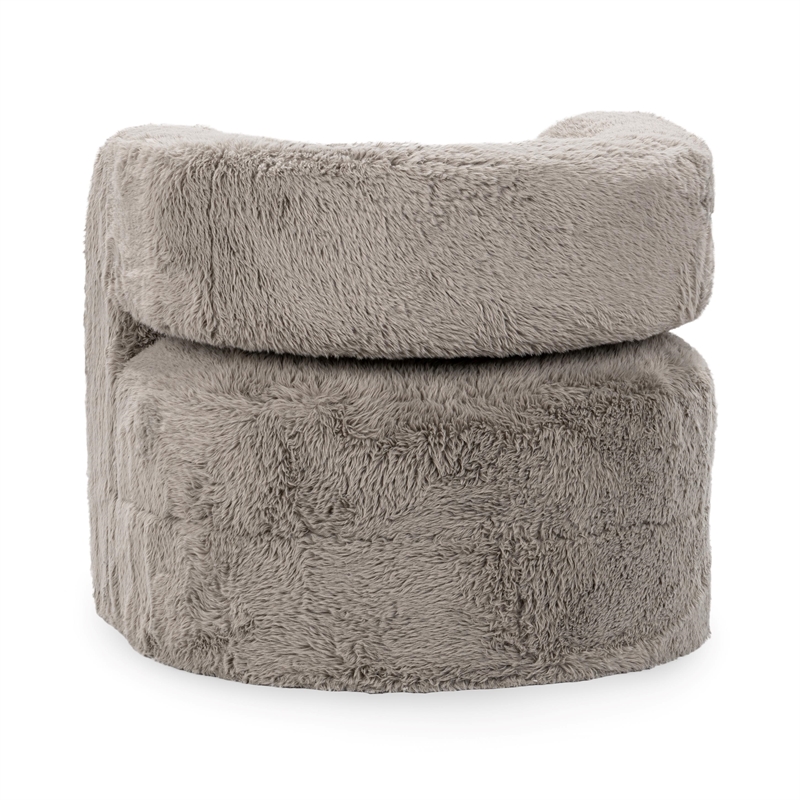 Pemberly Row Plush Faux Fur Polyester Accent Chair Dark Gray
