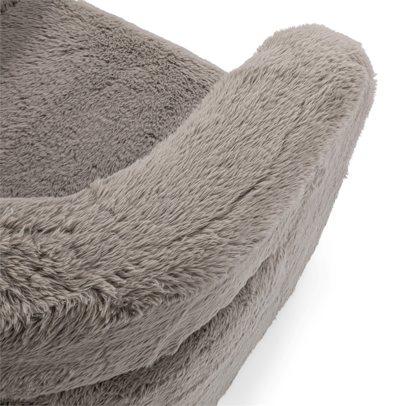 Pemberly Row Plush Faux Fur Polyester Accent Chair Dark Gray