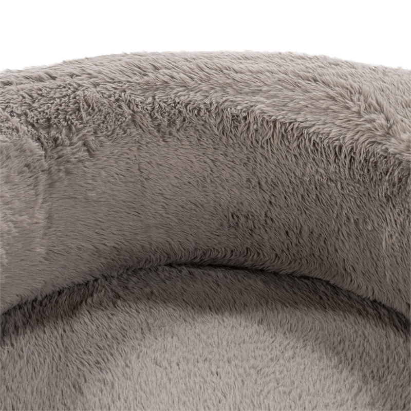 Pemberly Row Plush Faux Fur Polyester Accent Chair Dark Gray