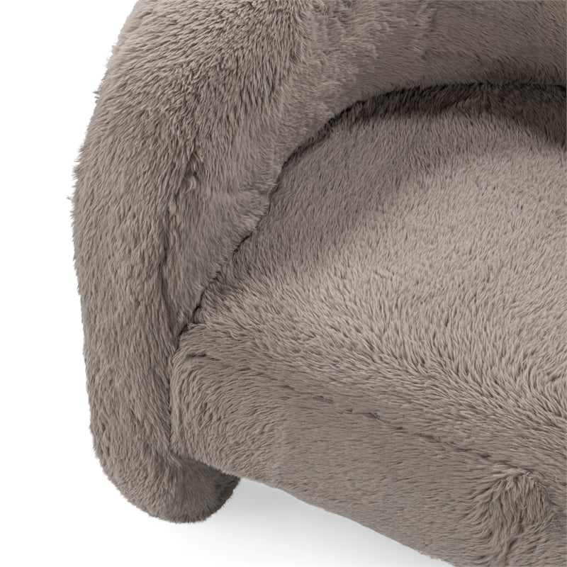Pemberly Row Plush Faux Fur Polyester Accent Chair Dark Gray