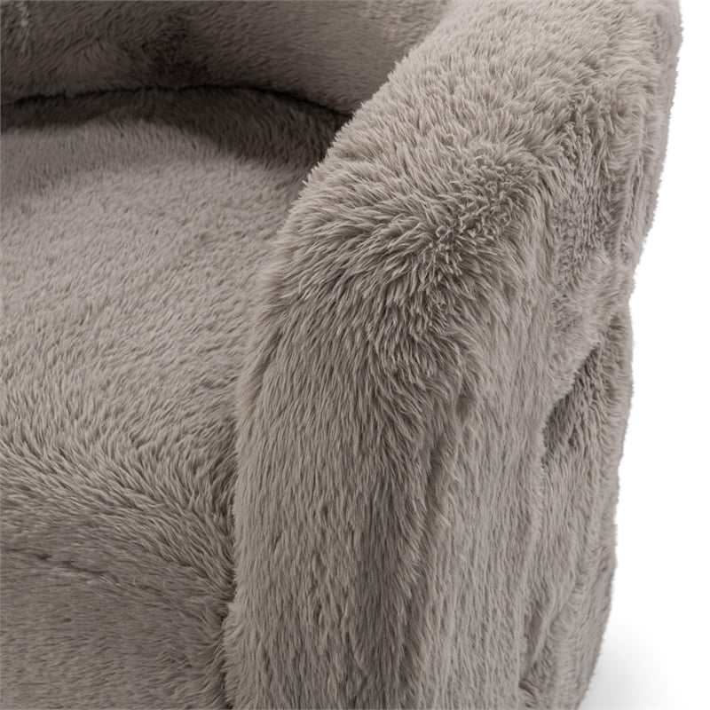 Pemberly Row Plush Faux Fur Polyester Accent Chair Dark Gray