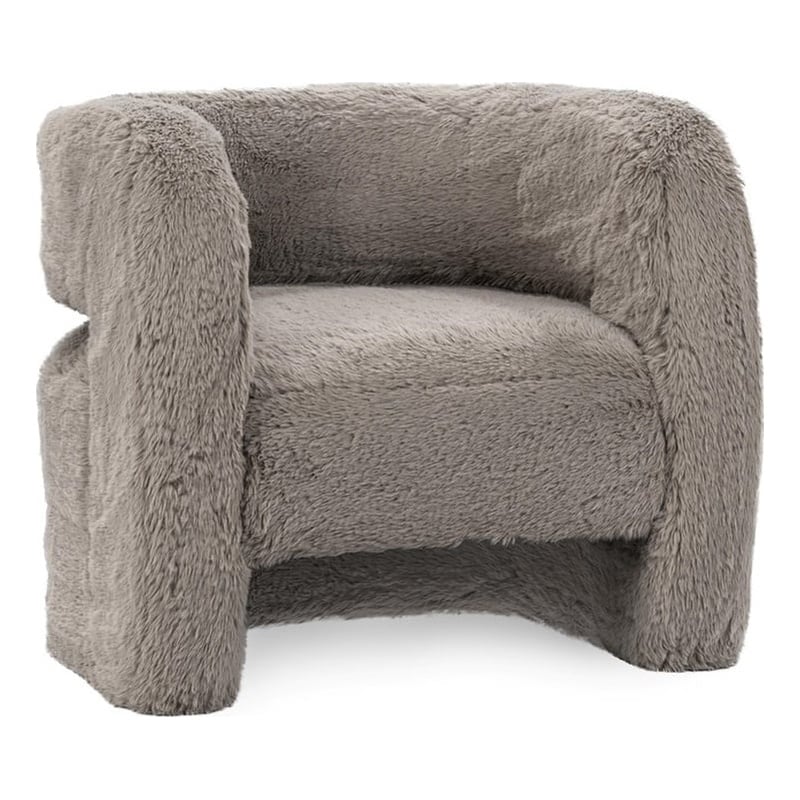 Pemberly Row Plush Faux Fur Polyester Accent Chair Dark Gray