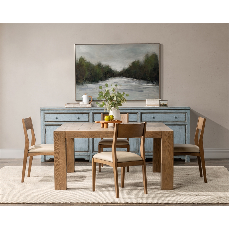 Pemberly Row Modern Transitional Square Aged Oak Wood Dining Table