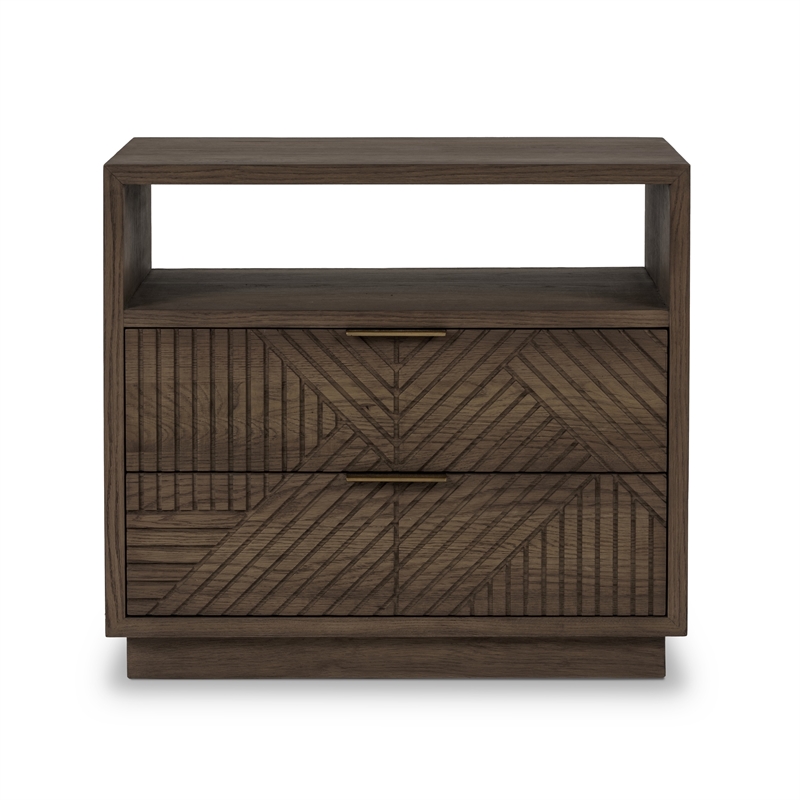 Pemberly Row Transitional 2-Drawer Wood Nightstand in Brown Finish