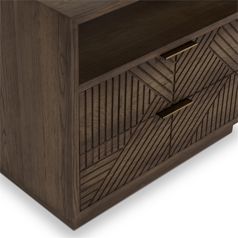 Pemberly Row Transitional 2-Drawer Wood Nightstand in Brown Finish