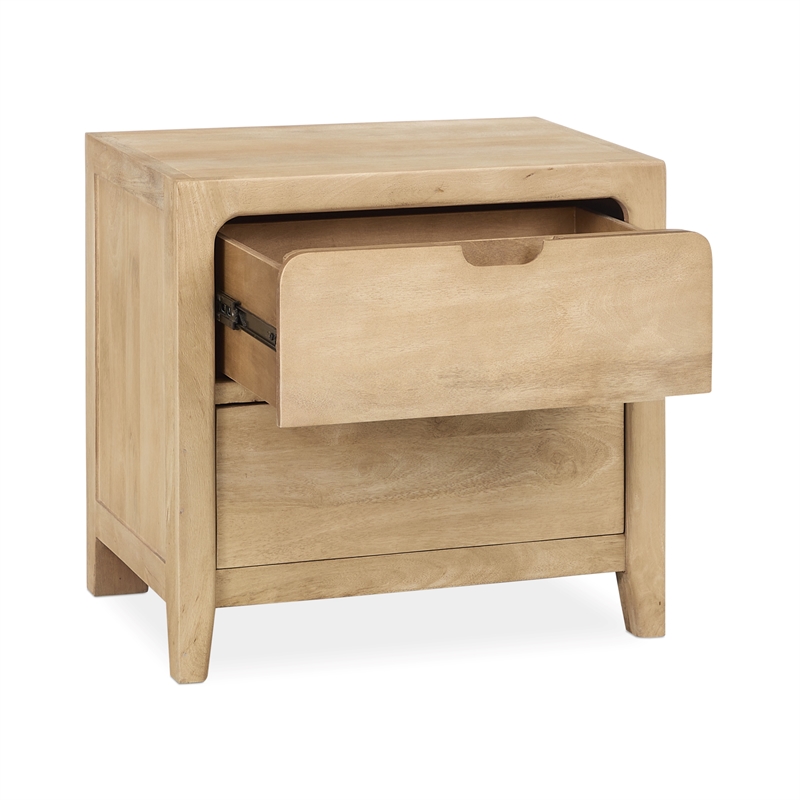 Pemberly Row Transitional 2-Drawer Mango Wood Nightstand Natural