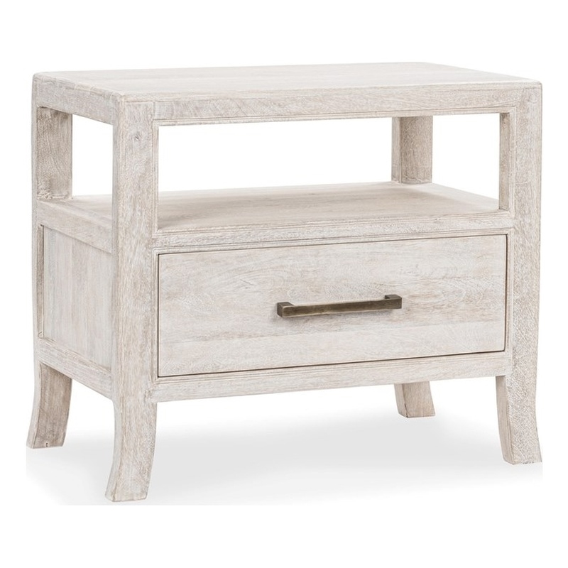 Pemberly Row Transitional Mango Wood Nightstand White Finish