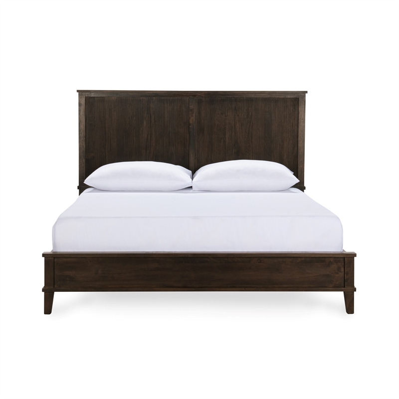 Pemberly Row Transitional Mango Wood Queen Bed in Brown Finish