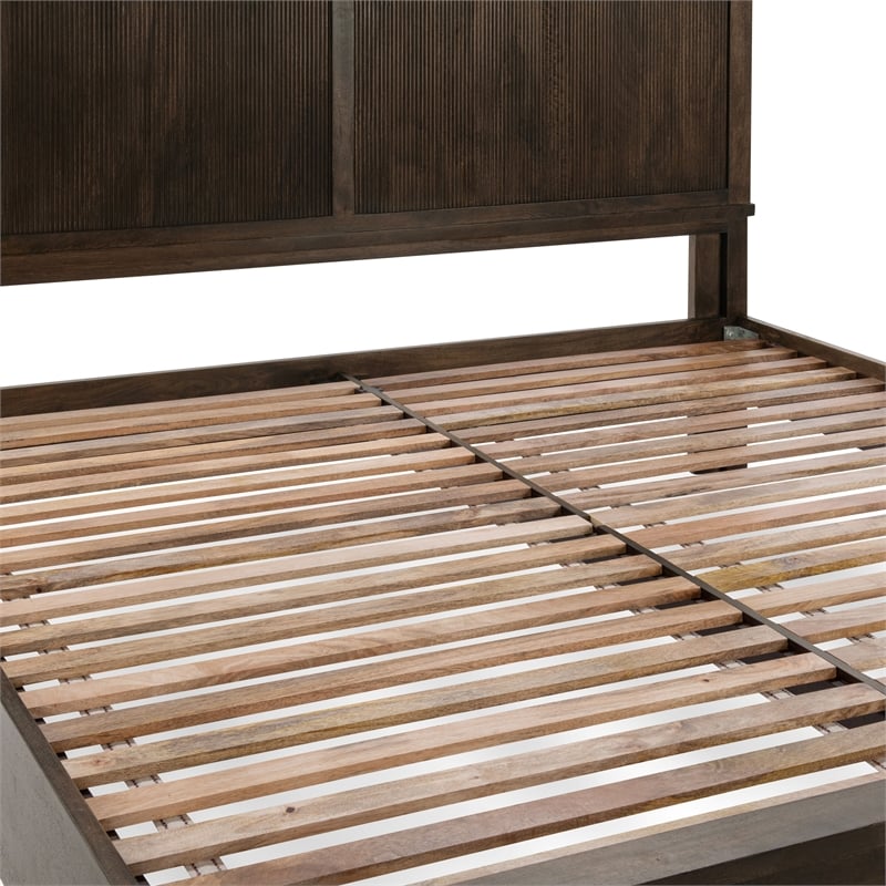 Pemberly Row Transitional Mango Wood Queen Bed in Brown Finish