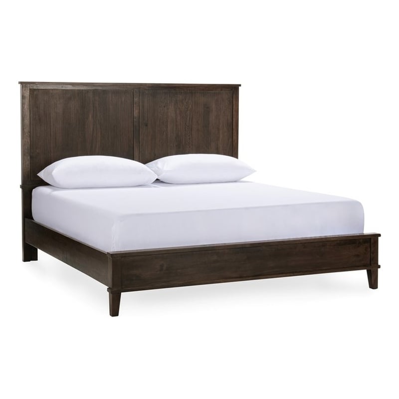 Pemberly Row Transitional Mango Wood Queen Bed in Brown Finish
