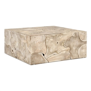 Pemberly Row Transitional Teak Wood Square Coffee Table Natural