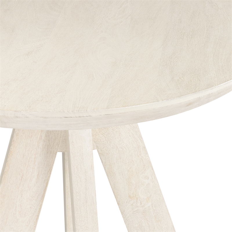Pemberly Row Transitional Round Mango Wood Bar Height Table White