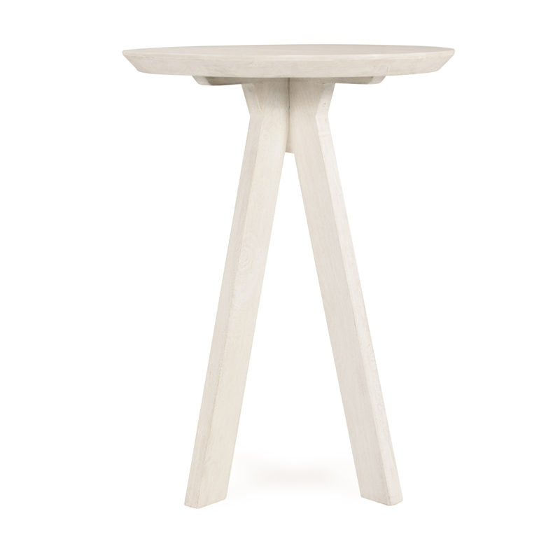 Pemberly Row Transitional Round Mango Wood Bar Height Table White