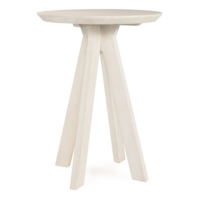 Pemberly Row Transitional Round Mango Wood Bar Height Table White