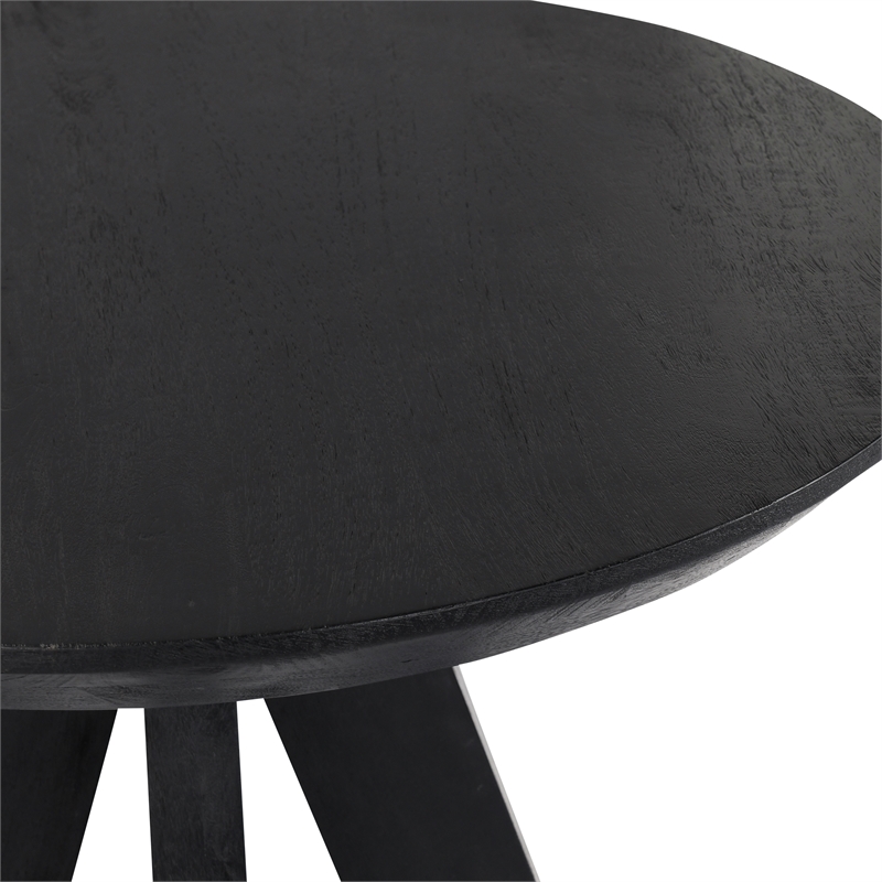 Pemberly Row Transitional Round Mango Wood Bar Height Table Black