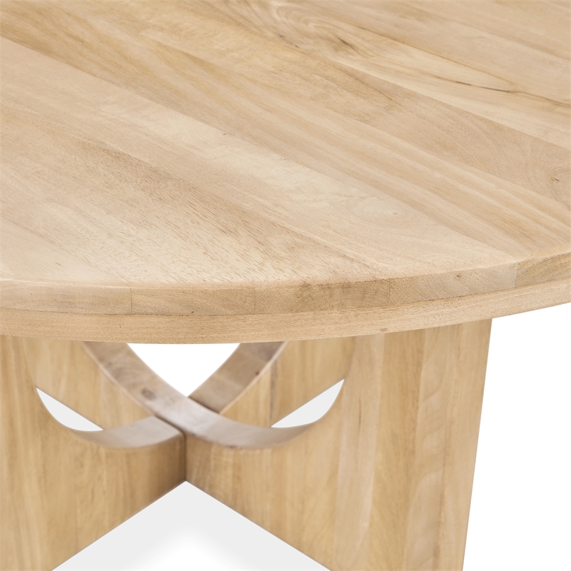 Pemberly Row Transitional Mango Wood Natural Round Dining Table