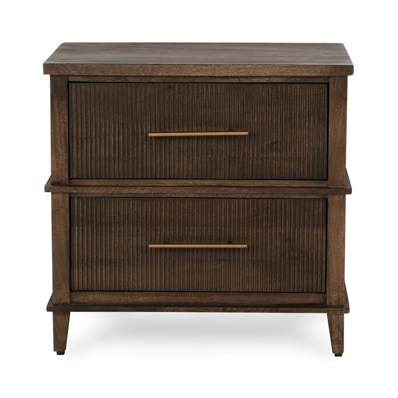 Pemberly Row Traditional 2-Drawer Mango Wood Nightstand Brown