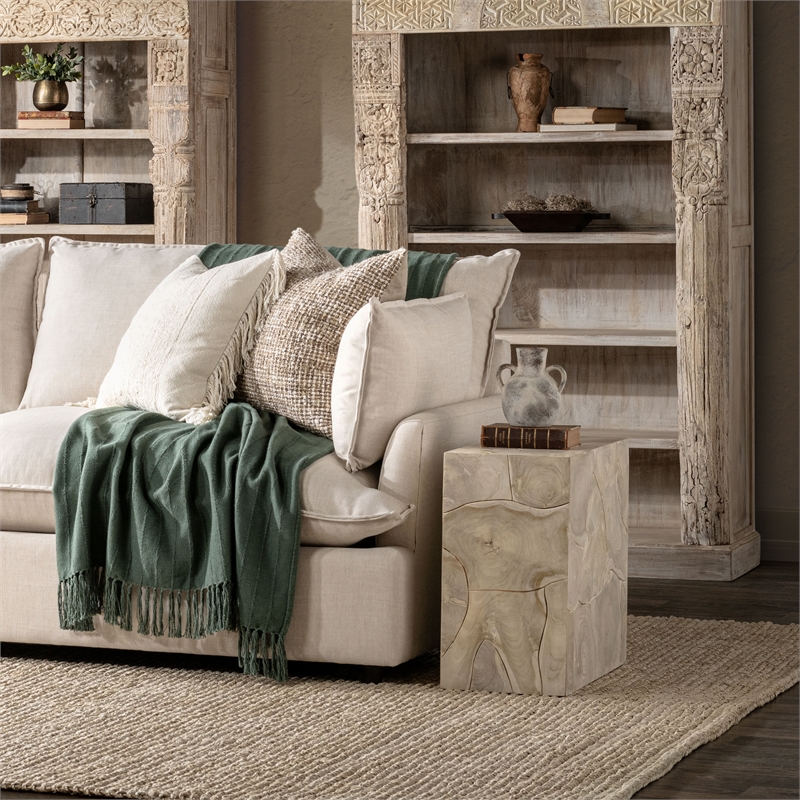 Pemberly Row Transitional Natural Teak Wood End Table Bleached