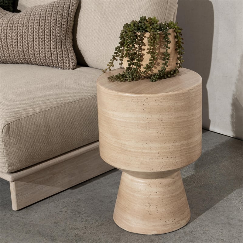 Pemberly Row Contemporary Outdoor Beige Concrete Accent Table