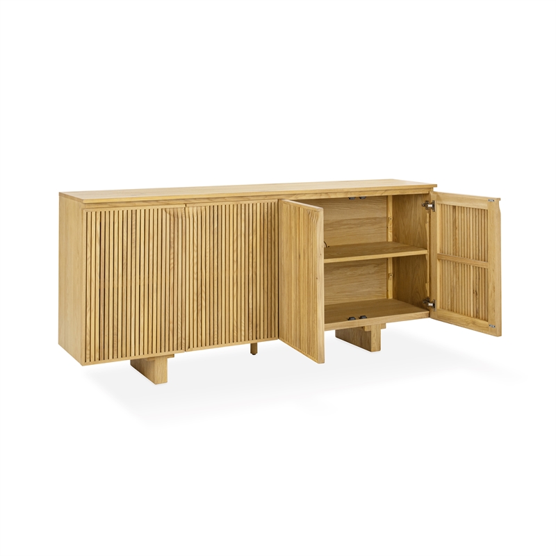 Pemberly Row Transitional Oak Wood 4-Door Sideboard Buffet Natural