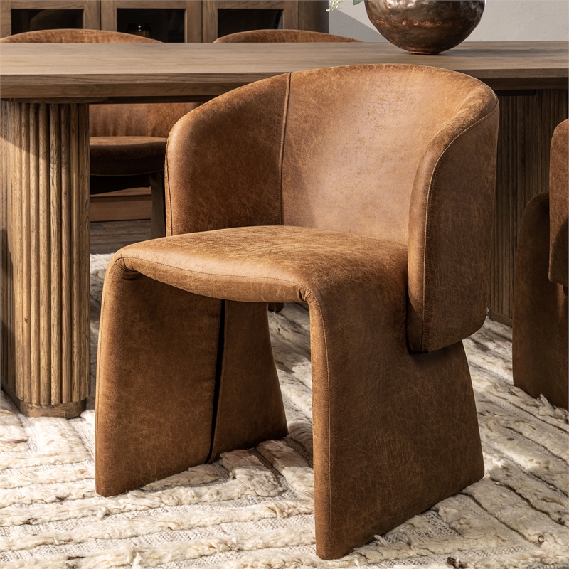 Pemberly Row Transitional Upholstered Brown Leather Fabric Dining Chair
