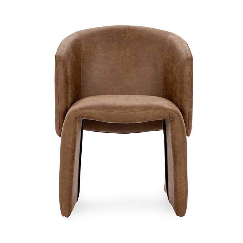 Pemberly Row Transitional Upholstered Brown Leather Fabric Dining Chair