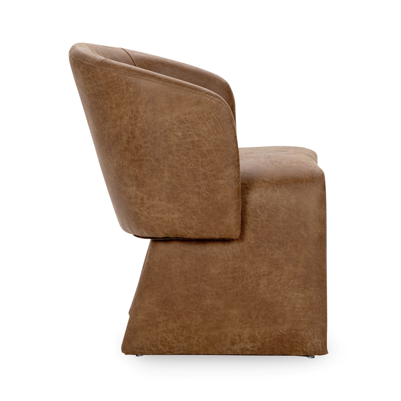 Pemberly Row Transitional Upholstered Brown Leather Fabric Dining Chair