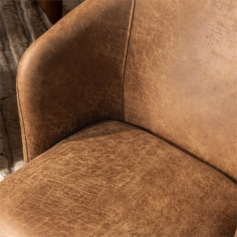 Pemberly Row Transitional Upholstered Brown Leather Fabric Dining Chair