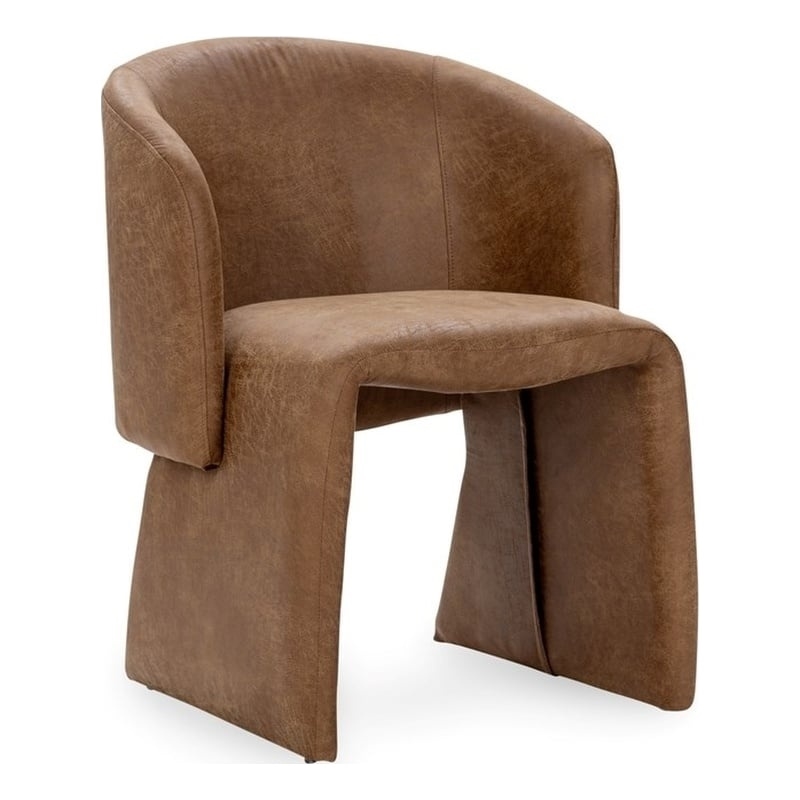 Pemberly Row Transitional Upholstered Brown Leather Fabric Dining Chair