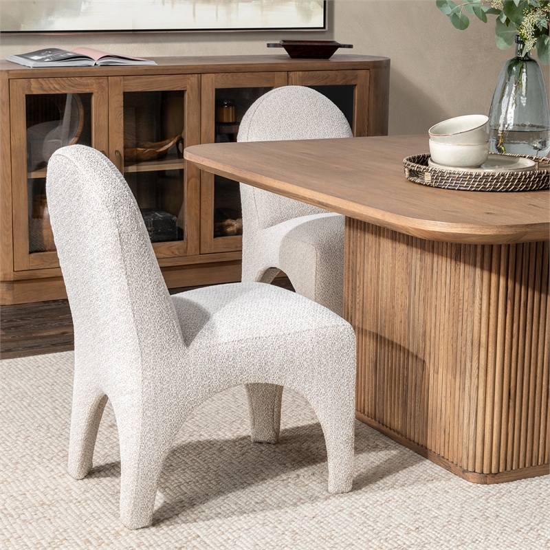 Pemberly Row Set of 2 Upholstered Polyester Fabric Dining Chair Cream