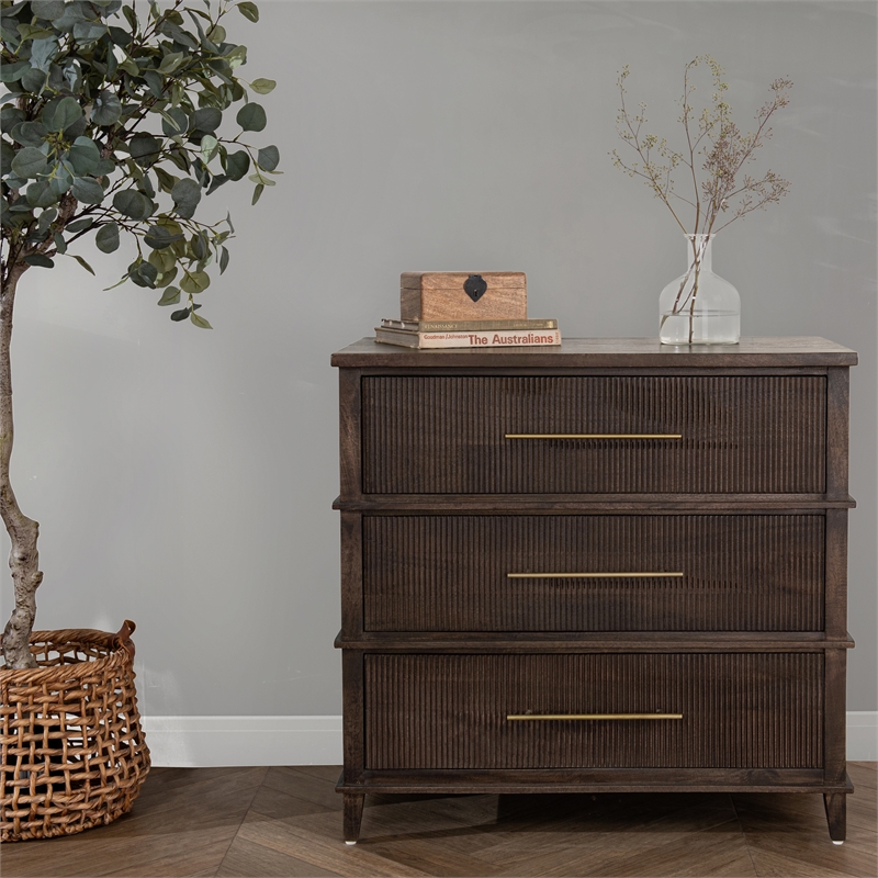 Pemberly Row Traditional 3-Drawer Mango Wood Chest Cabinet Brown