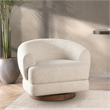 Pemberly Row Upholstered Cream Fabric Wood Frame Swivel Accent Chair