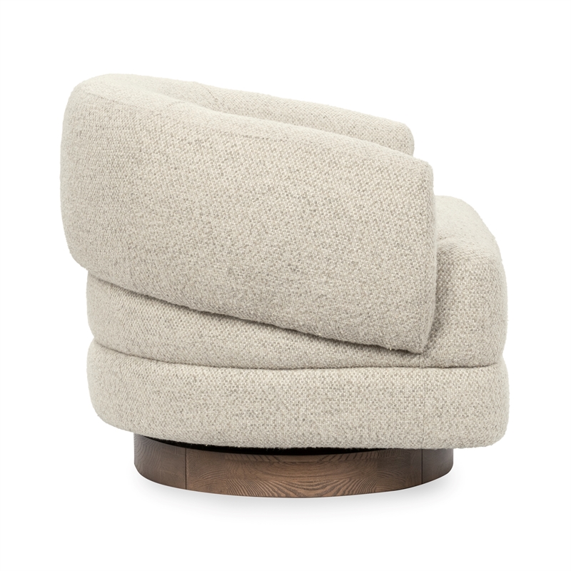 Pemberly Row Upholstered Cream Fabric Wood Frame Swivel Accent Chair