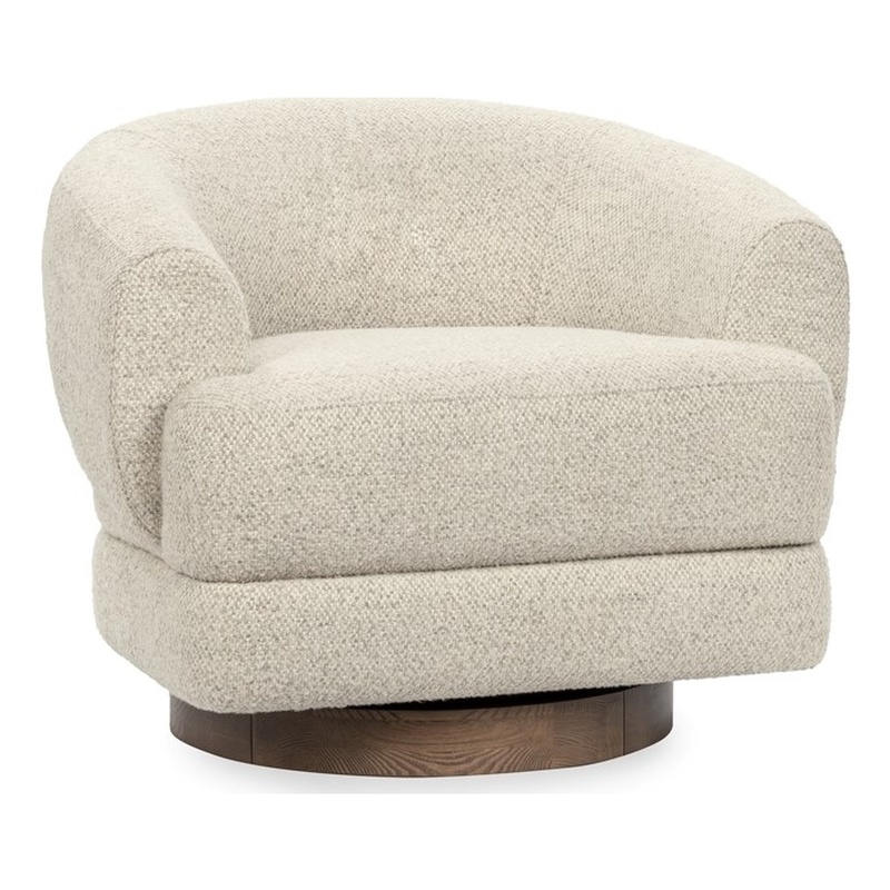 Pemberly Row Upholstered Cream Fabric Wood Frame Swivel Accent Chair