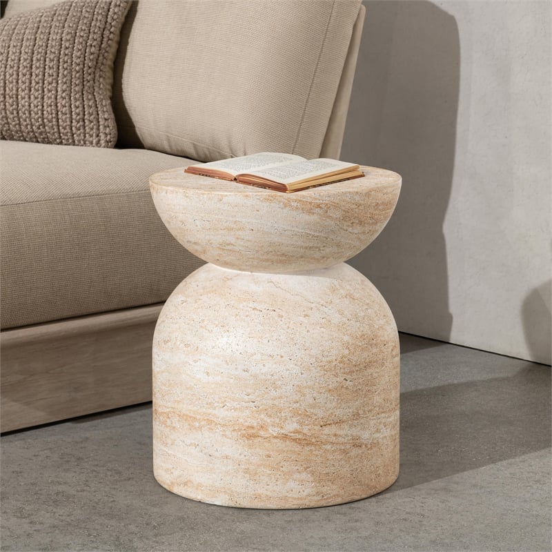 Pemberly Row Contemporary Outdoor Concrete Stool Beige Finish