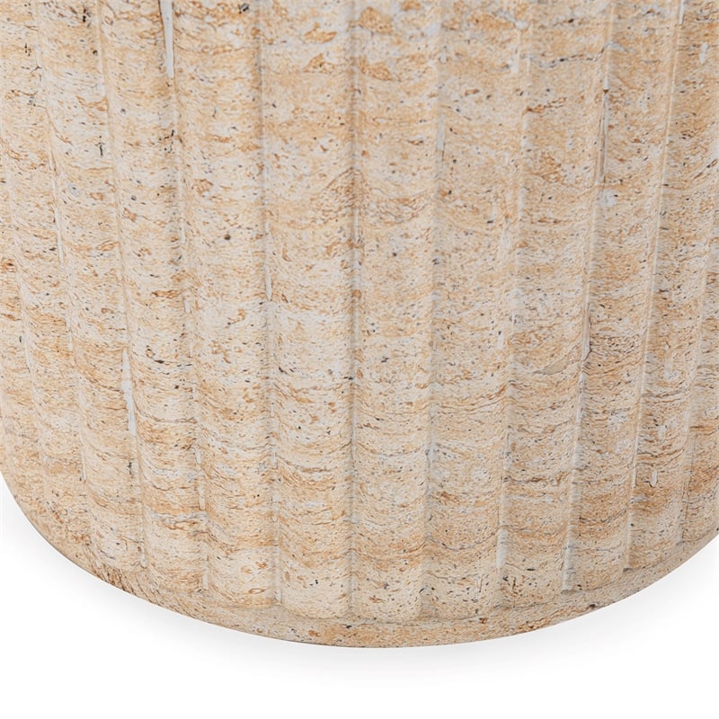Pemberly Row Contemporary Concrete Outdoor Stool Beige Finish