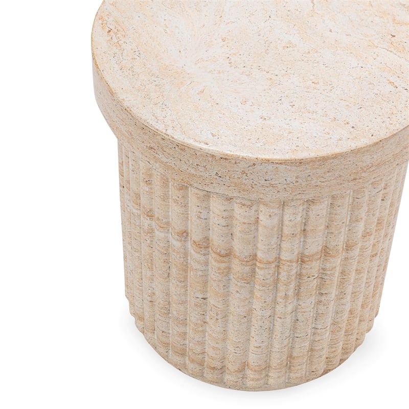 Pemberly Row Contemporary Concrete Outdoor Stool Beige Finish