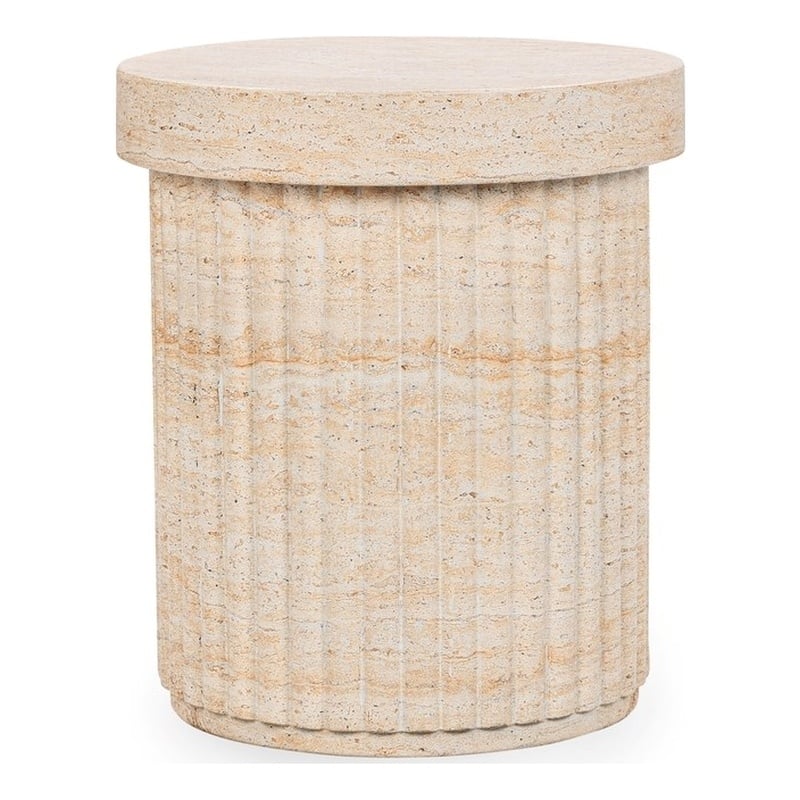 Pemberly Row Contemporary Concrete Outdoor Stool Beige Finish