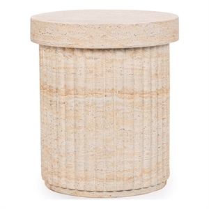 Pemberly Row Contemporary Concrete Outdoor Stool Beige Finish