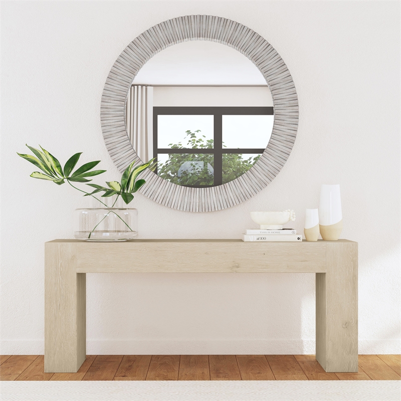 Pemberly Row Modern Transitional Mango Wood Mirror Gray Finish
