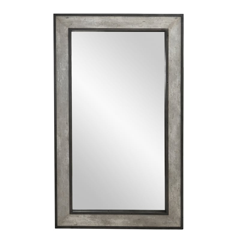 Pemberly Row Transitional Reclaimed Pine Floor Mirror Concrete Gray