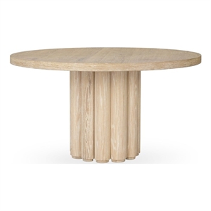 Pemberly Row Transitional 55&quot Round White Washed Wood Dining Table