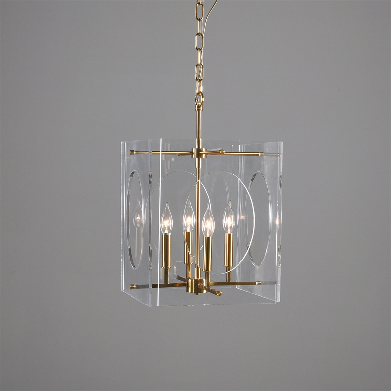 Pemberly Row Transitional Brass Transparent Acrylic Chandelier