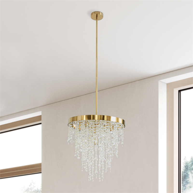 Pemberly Row Modern Transitional Kristen Brass Glass Chandelier