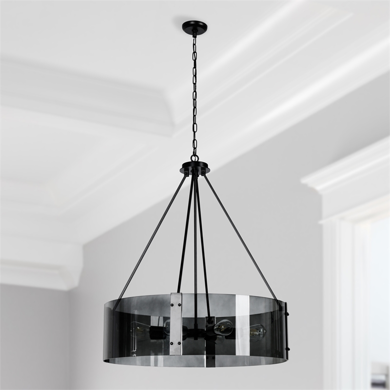 Pemberly Row Contemporary 8-Light Glass Chandelier Black Finish