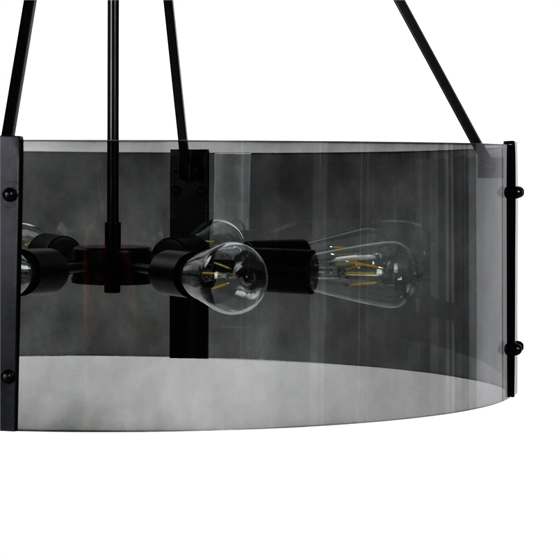 Pemberly Row Contemporary 8-Light Glass Chandelier Black Finish