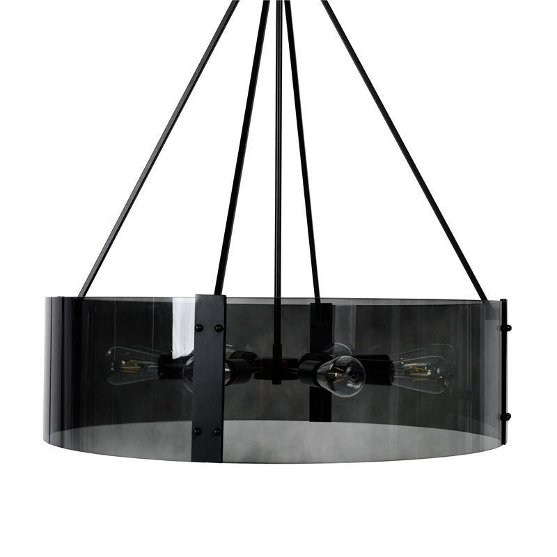 Pemberly Row Contemporary 8-Light Glass Chandelier Black Finish
