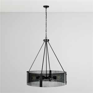 Pemberly Row Contemporary 8-Light Glass Chandelier Black Finish