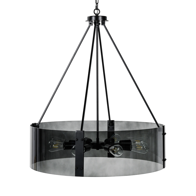 Pemberly Row Contemporary 8-Light Glass Chandelier Black Finish
